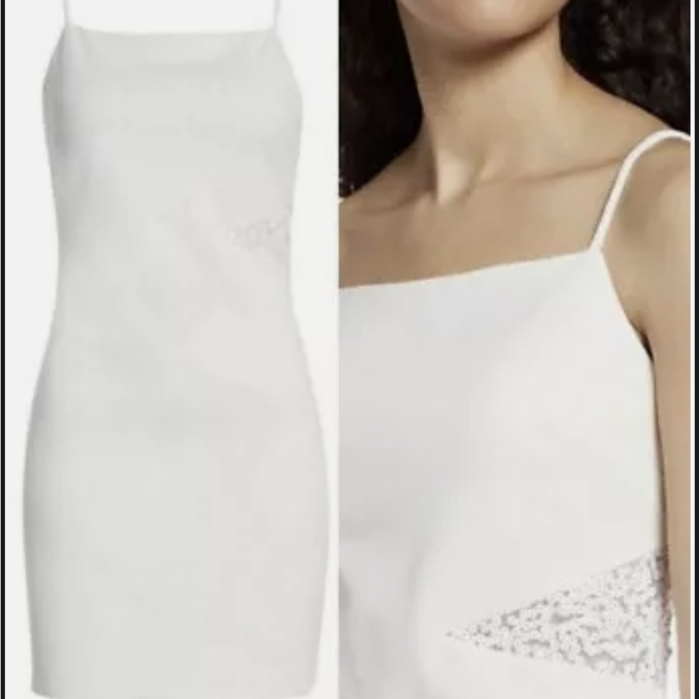 Jump Chic White Mini Dress with Lace Detail
